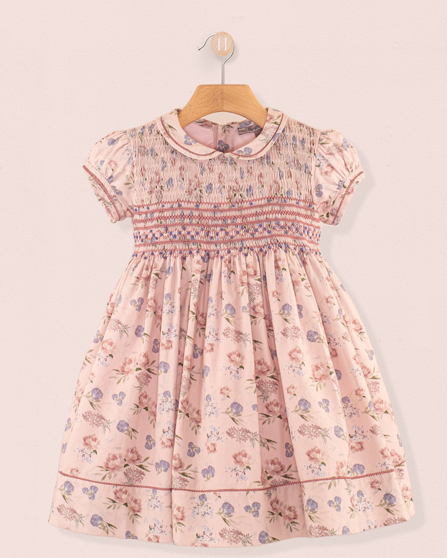 Emma Mauve Bouquet Twill Smocked Dress